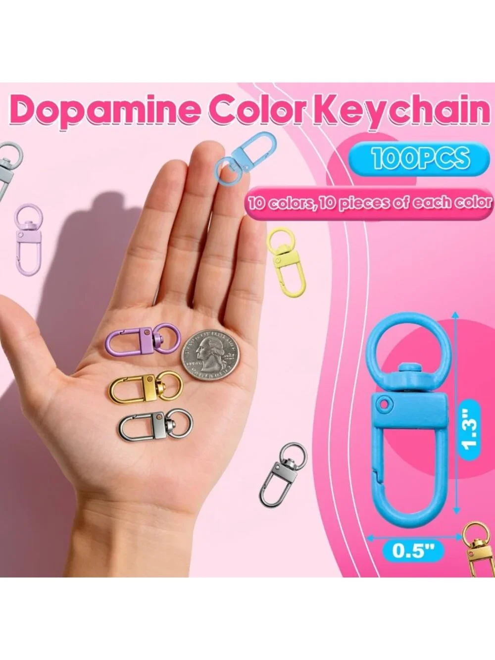 100PCS Colorful Keychain Clips - Metal Lobster Claw Clasps & 360° Swivel Hooks